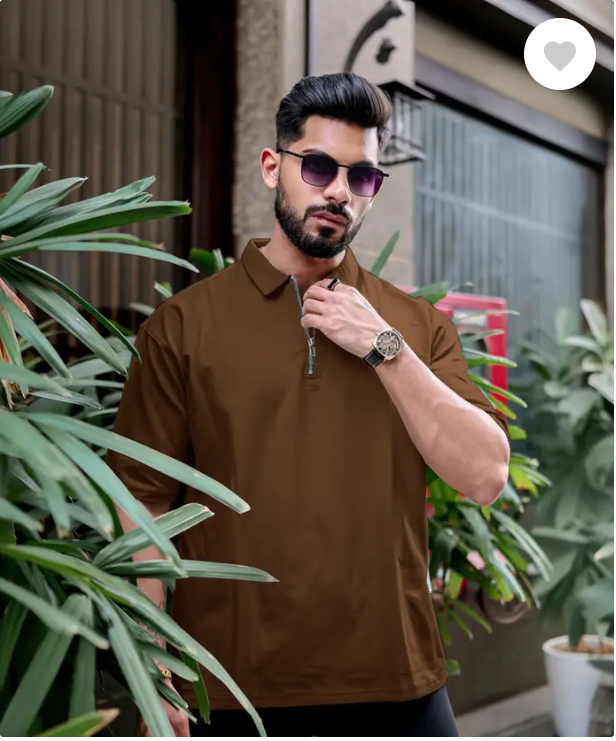 men solid polo neck pure cotton brown t shirt men solid polo neck pure cotton brown t shirt