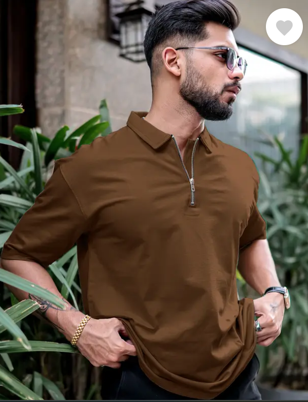 men solid polo neck pure cotton brown t shirt men solid polo neck pure cotton brown t shirt